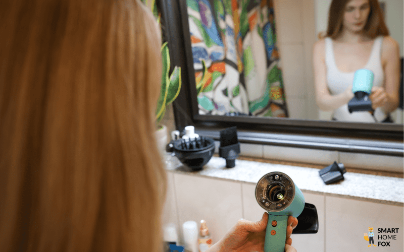 Кнопки управления Dyson Supersonic Nural нажимает сотрудник компании Smart Home Fox.